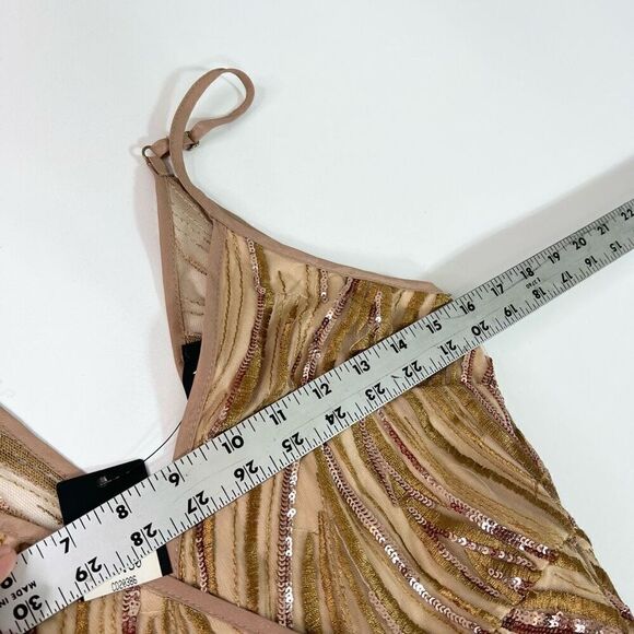 NWT Akira Maxi Dress Womens Large Tan Sequin Copper Spaghetti Strap Long - Picture 7 of 12